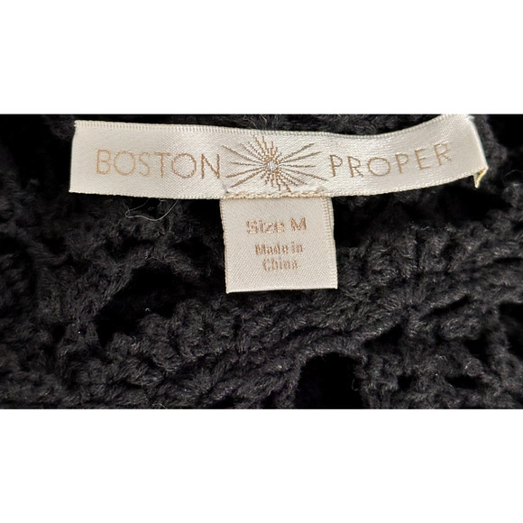 Boston Proper Black Crochet 3/4 Sleeve V Neck Midi Dress Medium - Picture 10 of 11